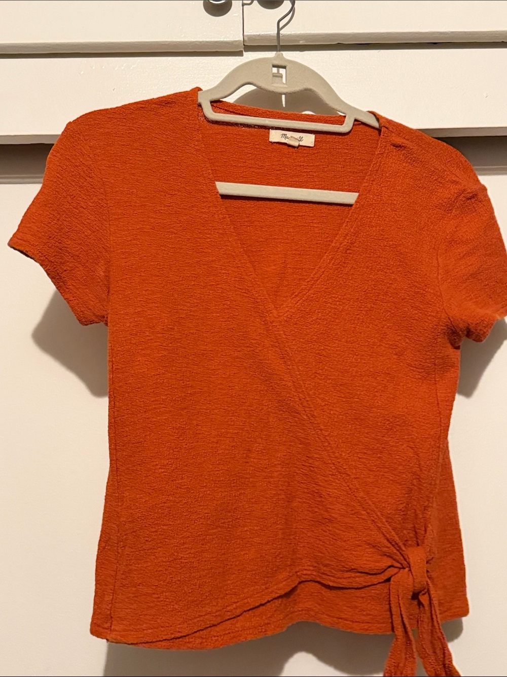 Madewell Short-Sleeve Wrap Top in Rust - Picture 3 of 7